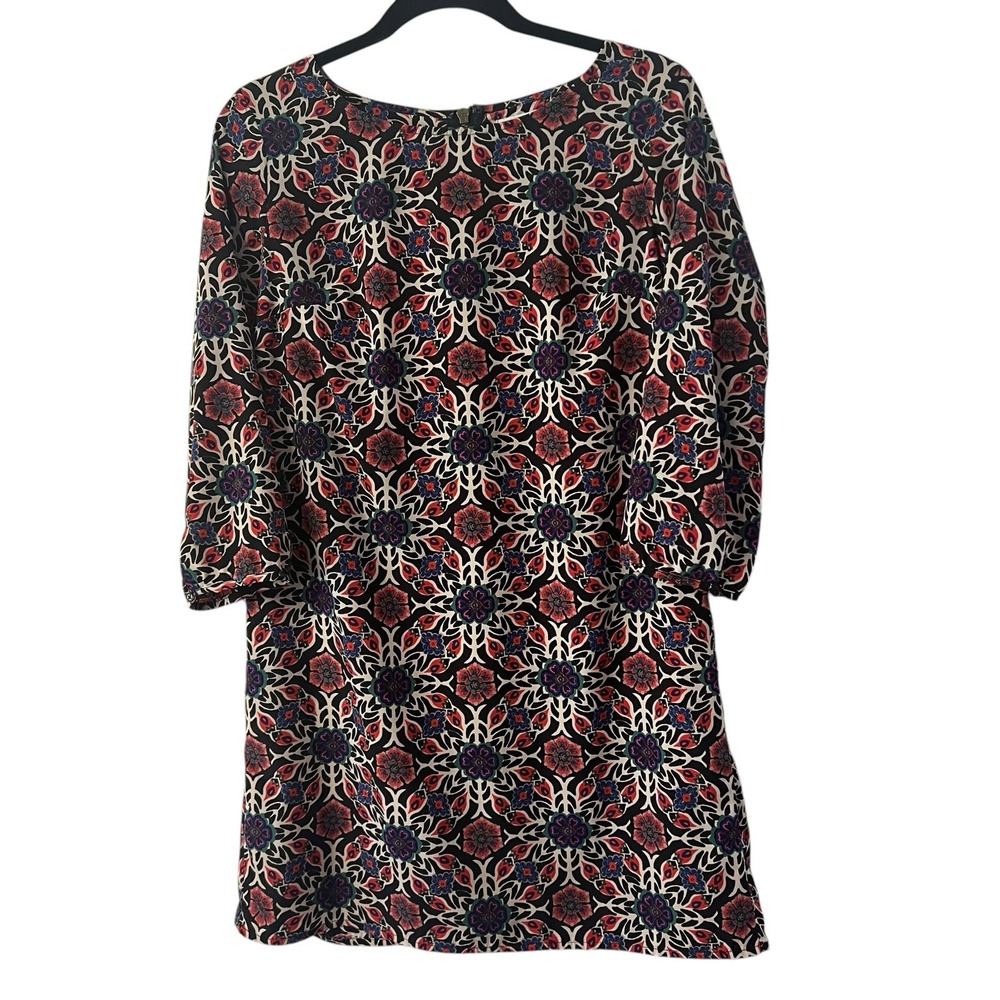 Old Navy Shift Dress Small Multicolor‎ Floral 3/4 Sleeve Back Zip Casual Mini